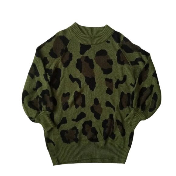 Vestidos  Green & Black Leopard Print Tight Knit Pullover Sweater Women's Size X - Picture 1 of 12